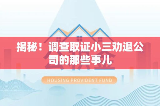 柘荣揭秘！调查取证小三劝退公司的那些事儿