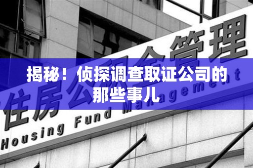 柘荣揭秘！侦探调查取证公司的那些事儿