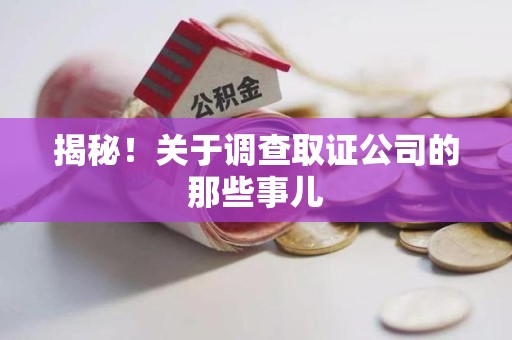 柘荣揭秘！关于调查取证公司的那些事儿